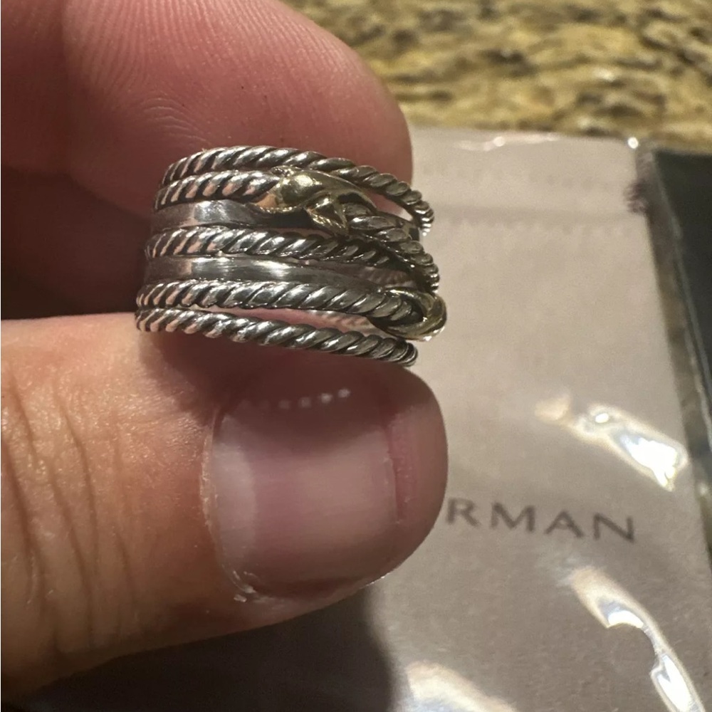 David Yurman Double X Crossover Ring 925 Sterling Silver with 18k Gold Size 5